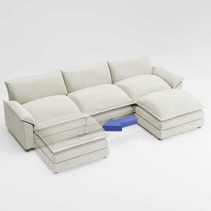 Homall Sectional Sofa 3-seat L-shaped Sofa with reversible toffee chair Movable Footrest Sofa,Gray