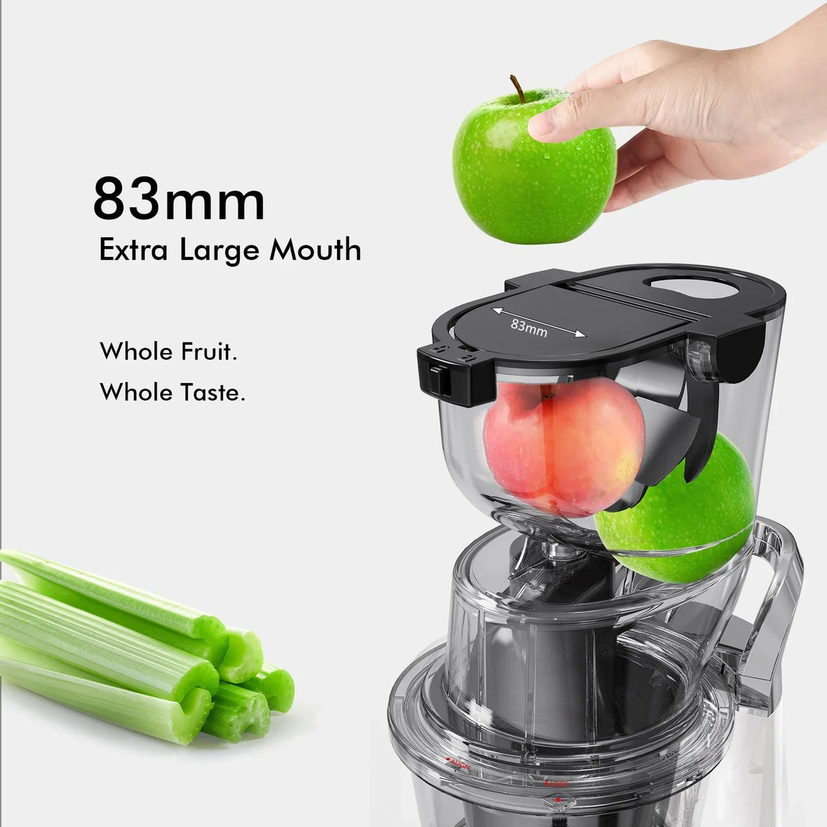SIFENE 200W Cold Press Juicer Machine for Fruits and Vegetables, Masticating Juice Maker with 83mm Wide Chute, High Yield, Easy Clean, Gray