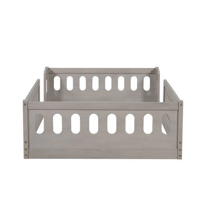 Euroco Wood Twin Size Platform Bed with Guardrail for Toddler and Kids