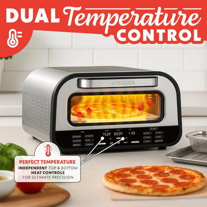 Gourmia Indoor Pizza Oven - All-in-One with 7 Cooking Functions, 6 Pizza Presets, Stainless Steel