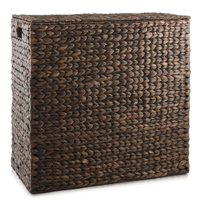 Casafield 2-Section Laundry Hamper with Lid and Removable Liner Bags - Natural, Woven Water Hyacinth Laundry Basket for Clothes