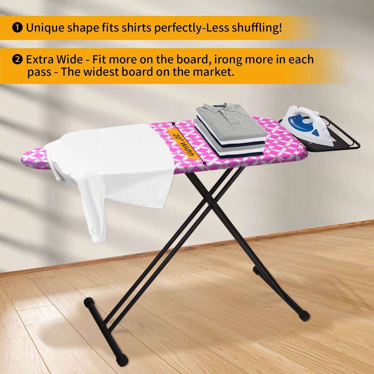 KDJ HOME Slieton Extra Large Ironing Board with Hang Rail, 20-Inch Wide