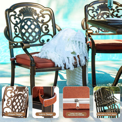 7-Piece Patio Furniture Dining Set, All-Weather Cast Aluminum Outdoor Table and Chairs for 6, Includes 4 Dining Chair & 2 Swivel Chairs & 60���� Rectangular Table, Beige
