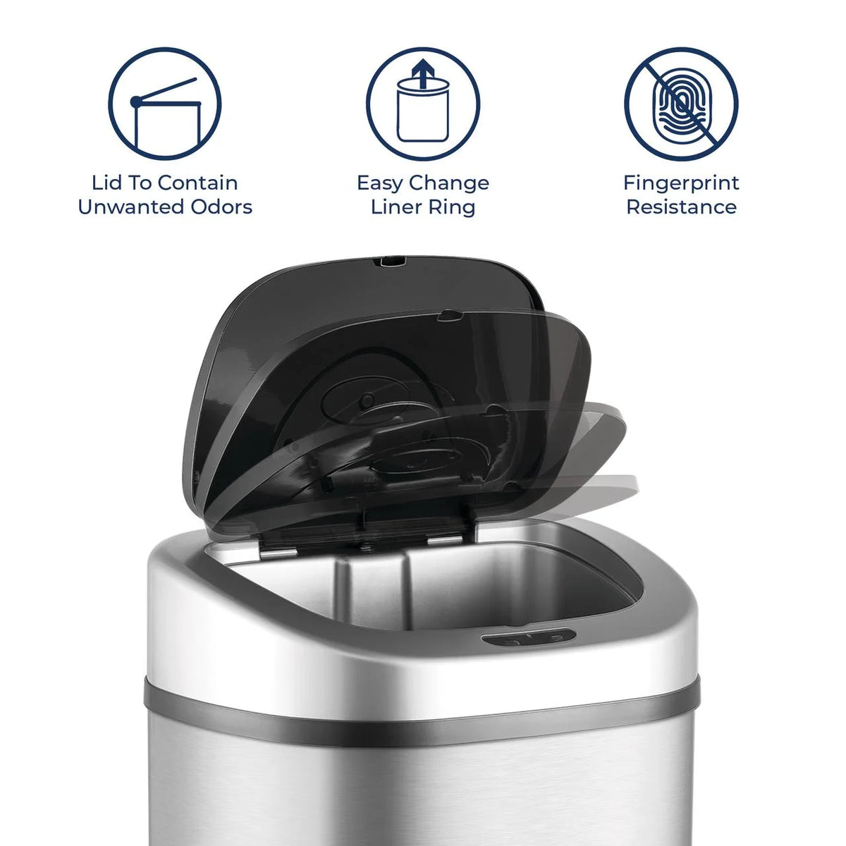 Nine Stars Automatic Trash Can, 21 Gallon Stainless Steel, Motion Sensor Hands Free Soft Close Lid Garbage Bin, Silver