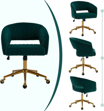 Westice Home Office Desk Chairs, Velvet Task Chair, Height Adjustable Swivel Vanity Chair with Golden Base for Vanity Study, Living Room Computer Room, Beige