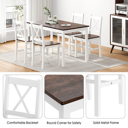 Soges 5 Pieces Dining Table Set, Pine Wood Kitchen Dining Table with 4 Chairs, Wood Rectangular kitchen table and chairs for 4, Small Dining Set for Bar Dining Room Breakfast Nook, White and Gray