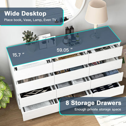 Resenkos Modern Mid Century 6 Drawer Wide Dressers Chests for Bedroom, Chest of Drawer Organizer Grey