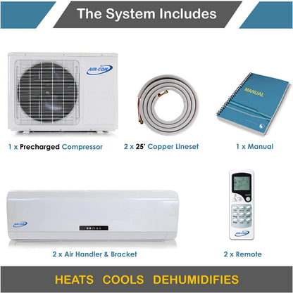 2 Zone Mini Split 9000 12000 Ductless Air Conditioner Pre-Charged Dual Zone 21 Seer Mini Split Includes