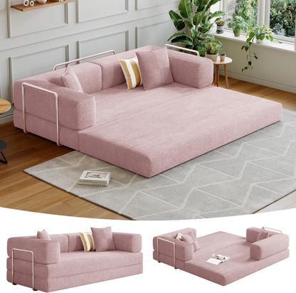 Convertible Sleeper Sofa Bed,Compressed Floor Boneless Couch,Modular Modern Corduroy Sofa for Living Room Bedroom -with Fixed-Shape Frame and Support Armrest,Easy Assembly(Green)