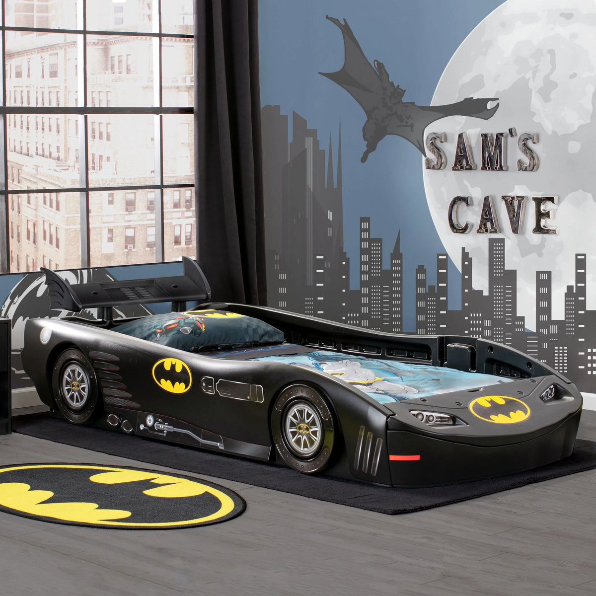 Delta Children DC Comics Batman Batmobile Car Plastic Twin Bed, Black