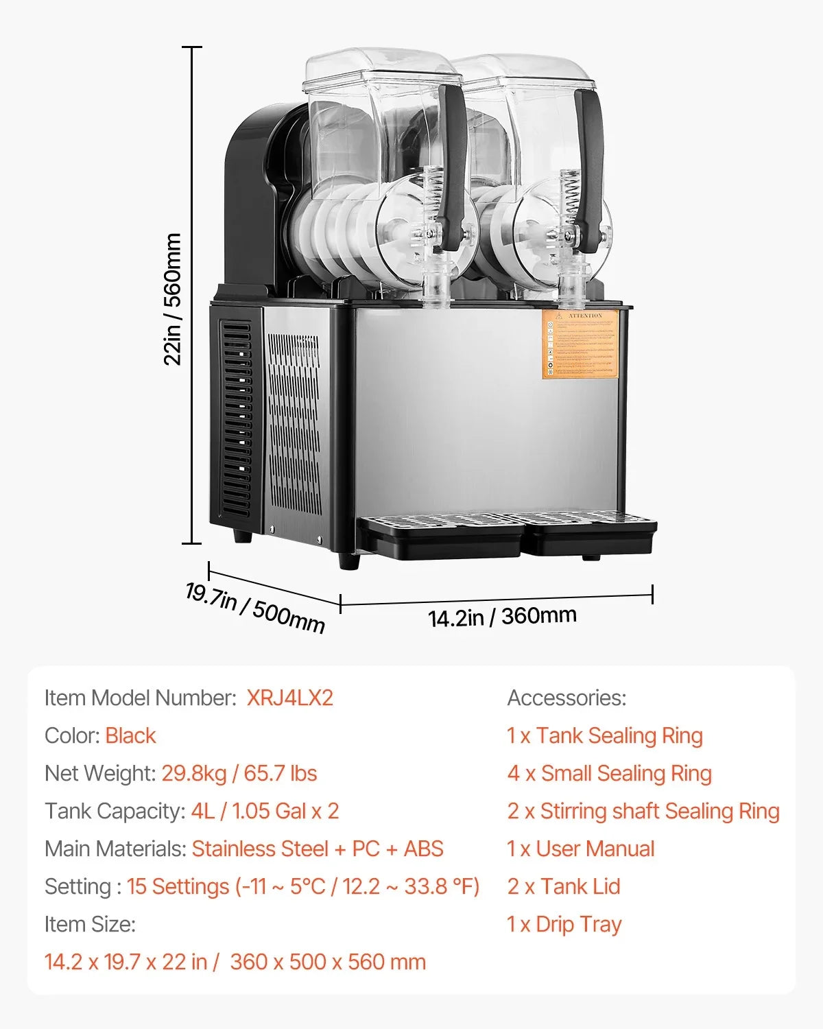 KFFKFF Commercial Slushy Machine, 4L*2 Tank Slushie Machine, Frozen Drink Machine with Temperature Preservation, Slushy Maker Machine