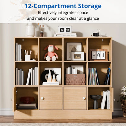 Cozy Castle 3-Tier Open Cube Bookcase with 12 Cubes and 4 Doors, Adjustable Shelves, White
