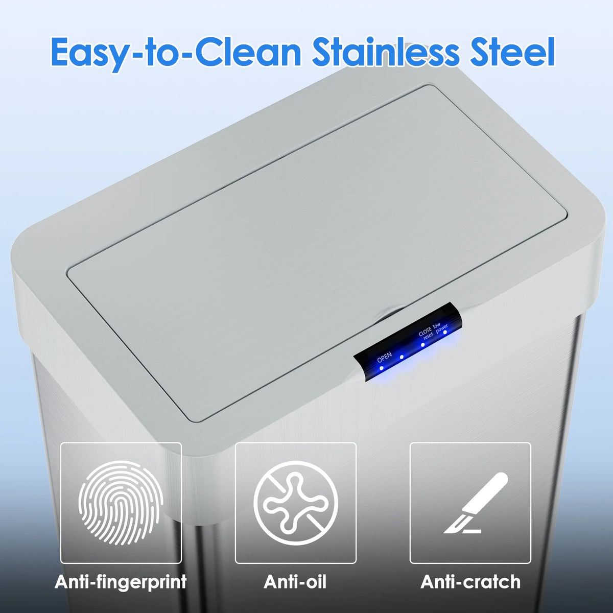 LAZY BUDDY 60 Liter / 16 Gallon Stainless Steel Motion Sensor Trash Can for Kitchen, Bathroom, Rectangular