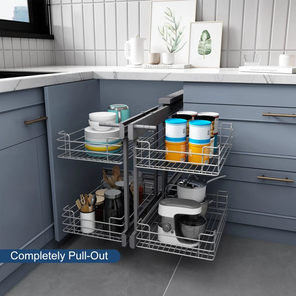 VADANIA Blind Corner Pull Out Cabinet Organizer for 32" Cabinet, Soft Close, Min Opening 14", 2-tier
