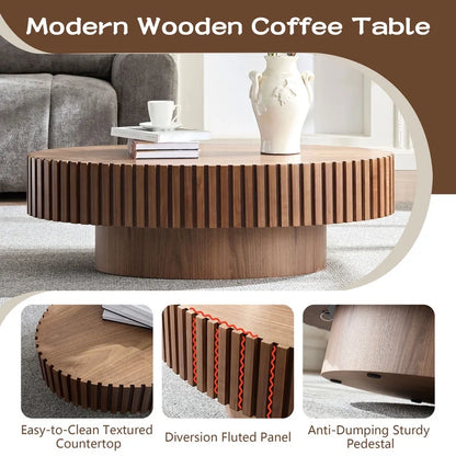 FFH 43.7 inch Oval Coffee Table for Living Room,Handcraft Rustic Corner Coffee Table Nature Wood Relief Sturdy Pedestal for Apartmen,Side Table Centre Table,Nature Wood