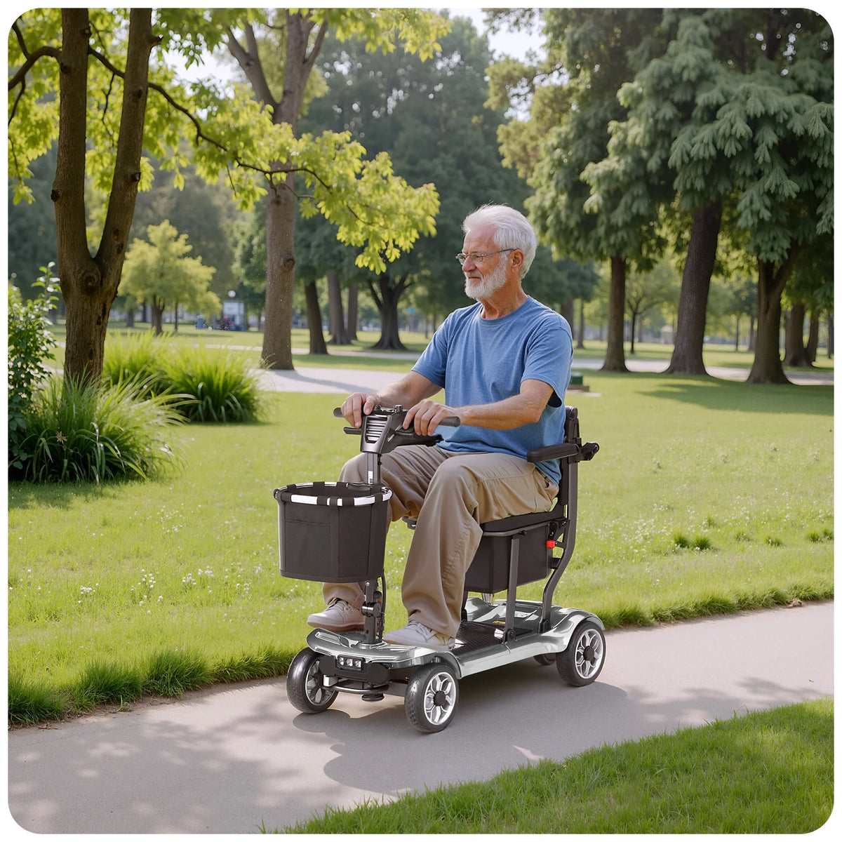 EAGLOG Light Weight 4 Wheels Mobility Scooter for Seniors, Electric Folding Wheelchair Device for Travel, Black