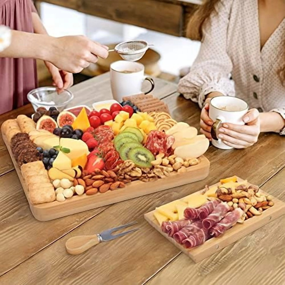 Charcuterie Board Set - Cheese Board with 2 Drawers, Bamboo Cheese Tray Serving Board - Unique Mothers Day Gifts, Wedding, Housewarming, Birthday Gifts