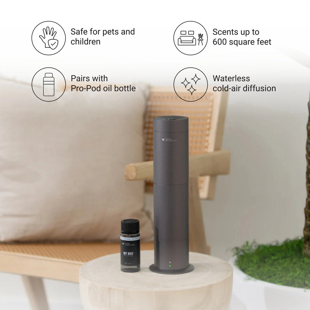 Hotel Collection | Studio Pro Essential Oil Diffuser | 600 sq ft Coverage | Cordless & Portable with Remote | Cold-Air Diffusion Technology Scent Diffuser | Home, Office & Business - Space Gray