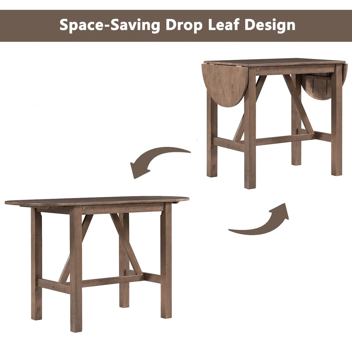 Harper & Bright Designs 3 Piece Wood Folding Dining Table Set Drop Leaf Table with 2 Padded Counter Height Dining Chairs for Small Place, Brown