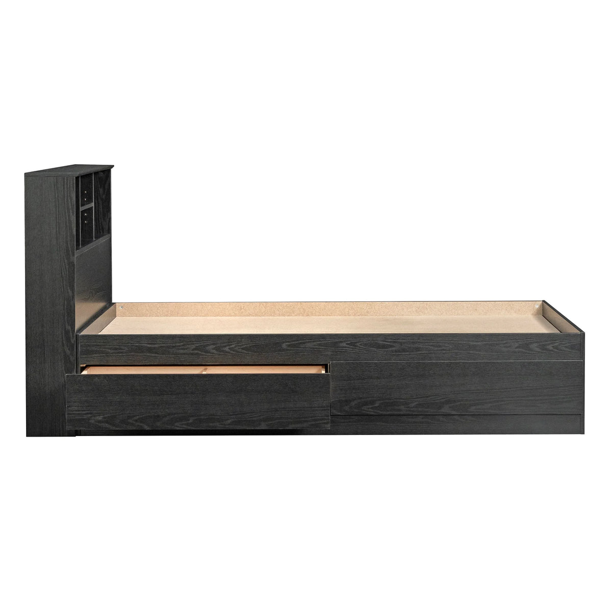 Your Zone Easy to Assemble Storage Bed with Bookcase Headboard, Twin, Natural Teak Finish