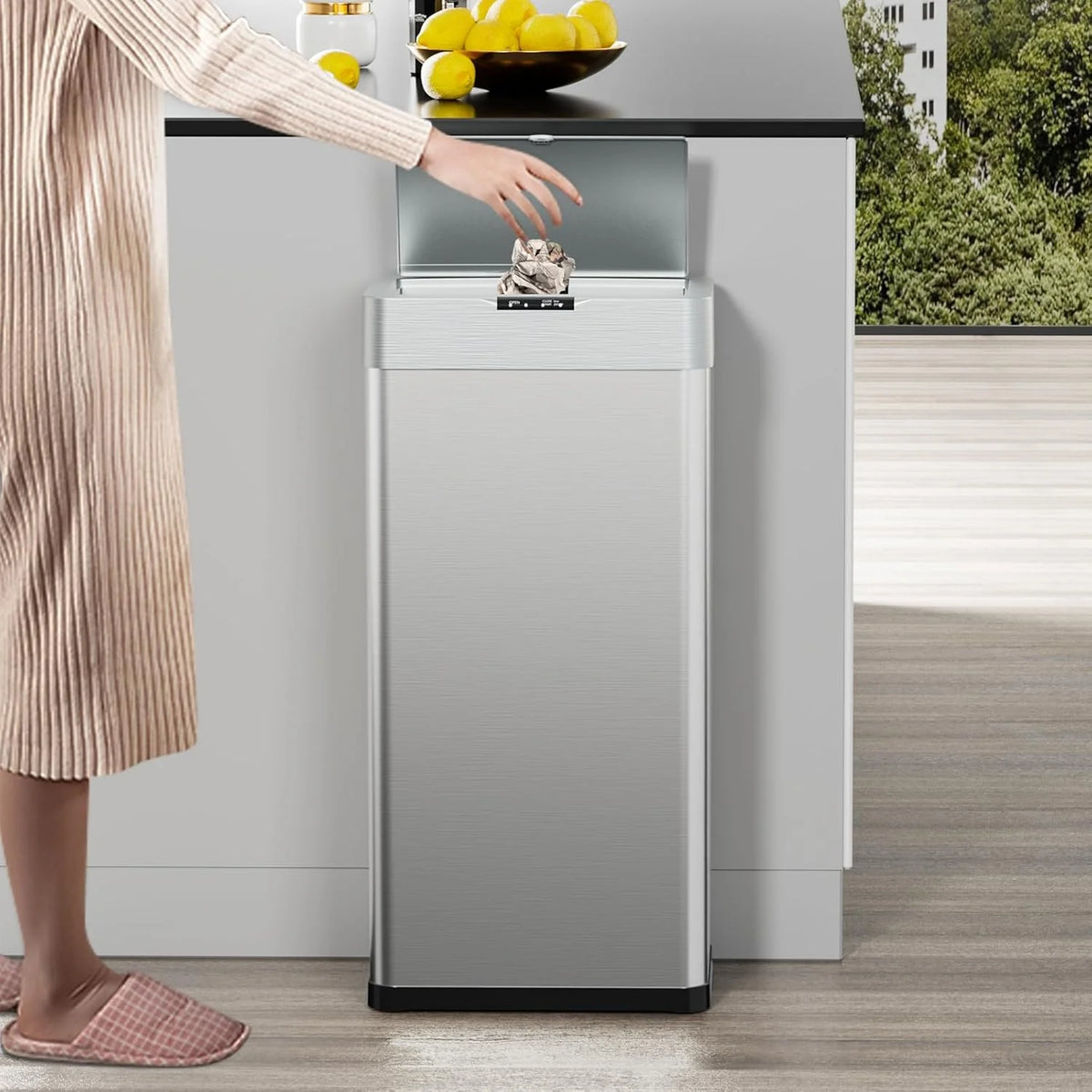 LAZY BUDDY 60 Liter / 16 Gallon Stainless Steel Motion Sensor Trash Can for Kitchen, Bathroom, Rectangular