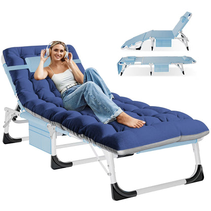 MOPHOTO Lounge Chair with Mattress, Outdoor Chaise Lounge Support 440 Lbs, Adjustable Portable Heavy Duty Sleeping Cots Bed for Camping, Pool, Beach, Patio