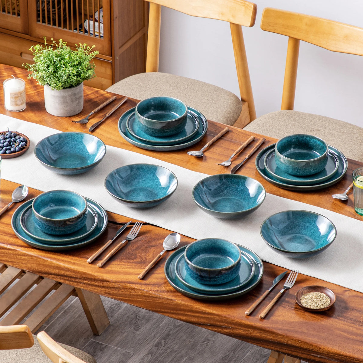 vancasso, 18 Piece Dinnerware Set, Stoneware Tableware Set For 6, Blue Dishes Plate