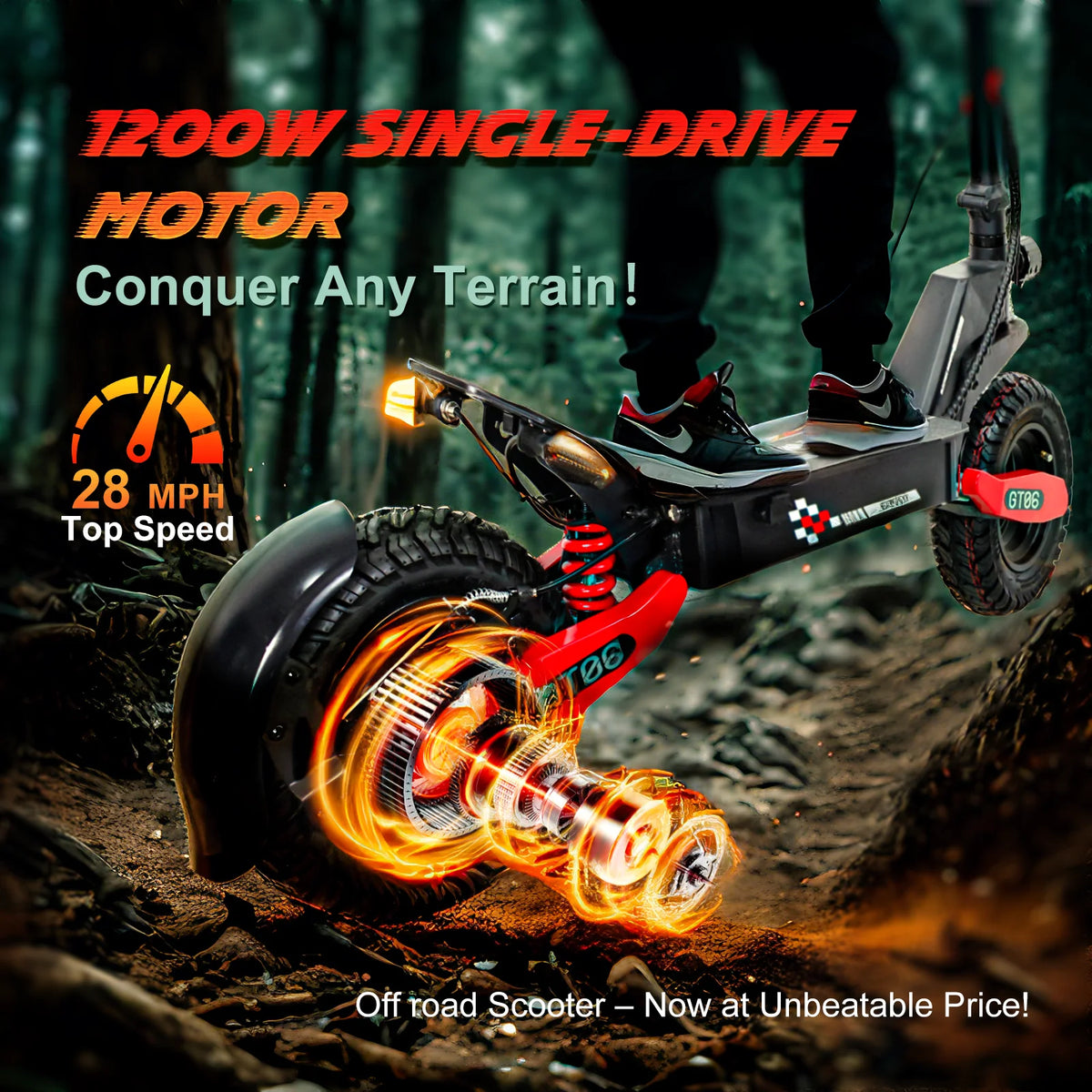 Off Road Electric Scooter for Adults, 1200W Motor Fast E Scooter, Up to 28MPH Top Speed & 20Miles Long Range, 11" Off-Road Tires, 330lbs MAX Load, Foldable