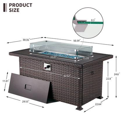 HOMREST Propane Fire Pit Table, 44 Inch 50,000 BTU Auto-Ignition Gas Fire Pit Table Rectangular /w Glass Wind Guard, Wood Plastic Composites Tabletop, CSA Certification Firepit for Outdoor Patio Lawn