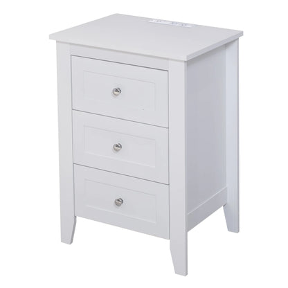 Glavbiku Modern White 3 Drawer Nightstand Set of 2 with USB Ports & Power Outlets for Bedrooms,Adult