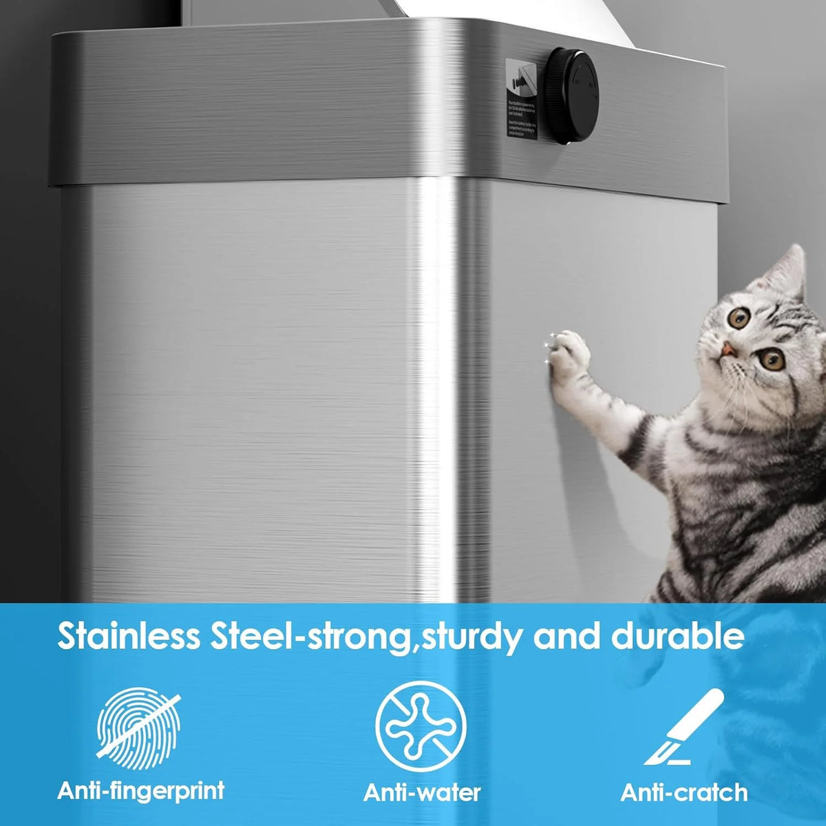 LAZY BUDDY 60 Liter / 16 Gallon Stainless Steel Motion Sensor Trash Can for Kitchen, Bathroom, Rectangular