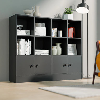 Cozy Castle 3-Tier Open Cube Bookcase with 12 Cubes and 4 Doors, Adjustable Shelves, White
