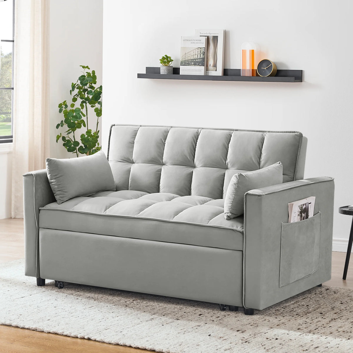 55 Inch Convertible Futon Sofa Bed,Modern Loveseat Sleeper Sofa Couch with Pull-Out Sofa Bed for Living Room,Small Space - Black