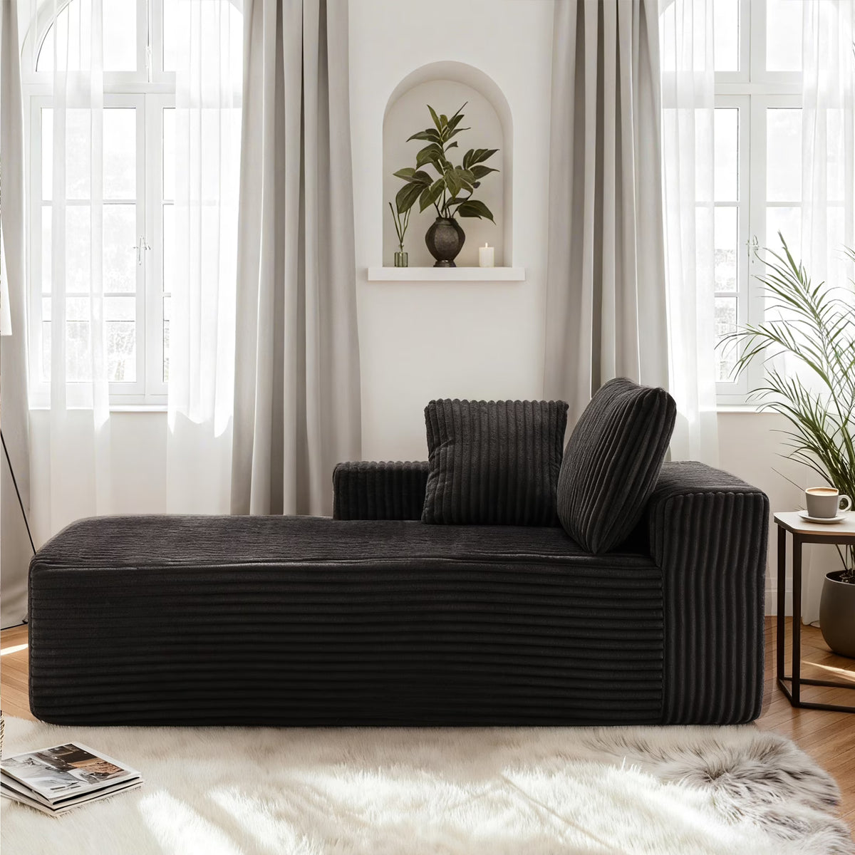 LUMIHO Chaise Lounge Chair Indoor, 42" Sleeper Chair with Two Throw Pillows and Armrests, Corduroy Chaise Couch Chair with Ottoman for Living Room, Bedroom, Apartment, Green