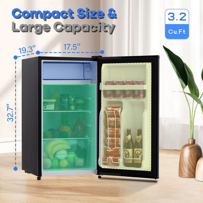 Mini Fridge with Freezer, 3.2 Cu.  Ft Small Refrigerator for Bedroom,7 Adjustable Thermostat,Low Noise,Easy to Storage&Clean Single Door,Refrigerator For Home, Office, Dorm, Garage or RV