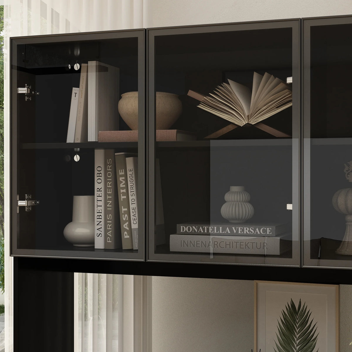 KULAGAGA Bookcases Organizer with LED Lights, Heavy Duty Display Cabinet with Glass Door for Living Room, 31.5" Wide