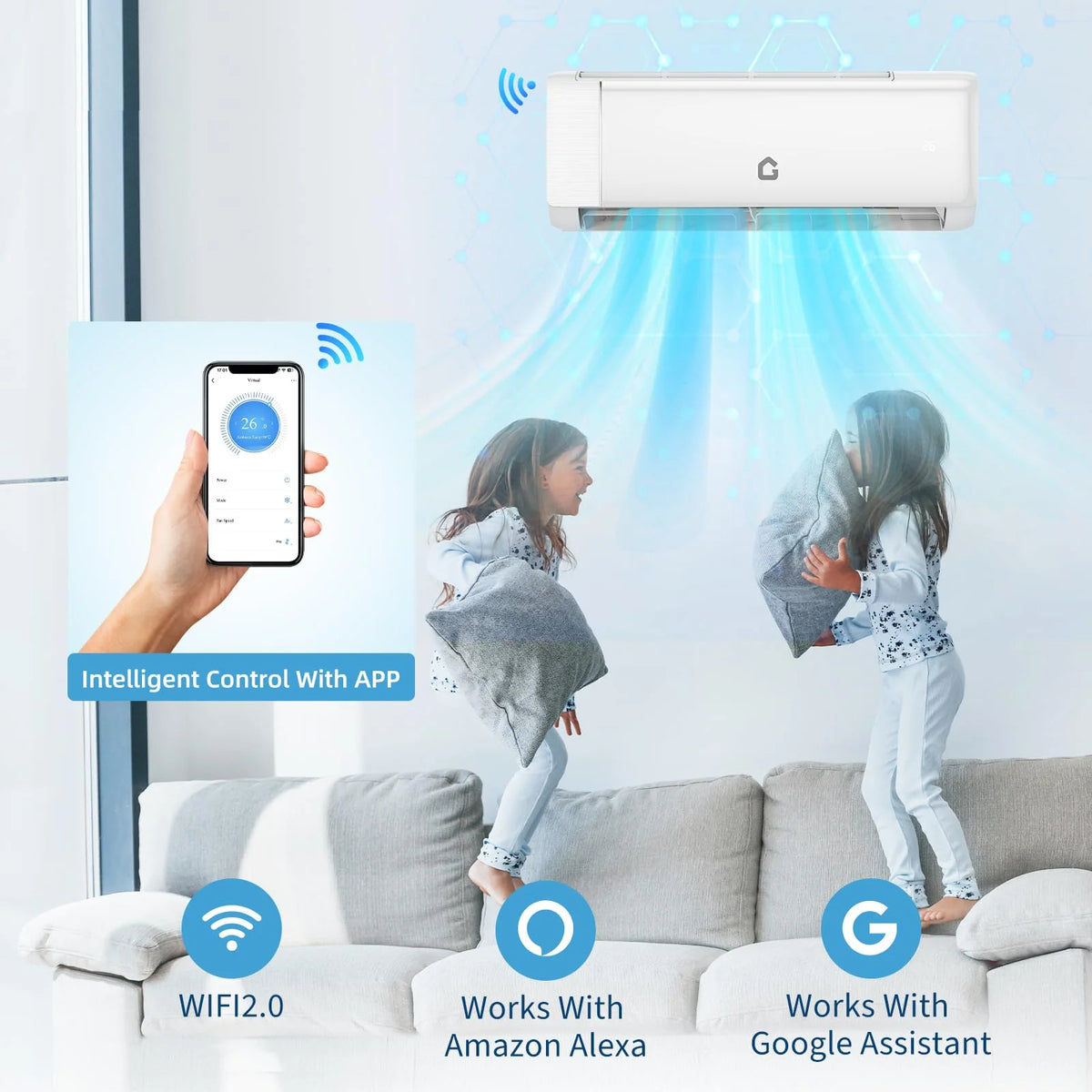 18000 BTU Mini Split Air Conditioner & Heater - Energy Saving 230V SEER2 21 Ductless Wall Mount AC Unit with WiFi, Remote Control & Installation Kit - Cools Rooms Up to 1250 Sq.Ft