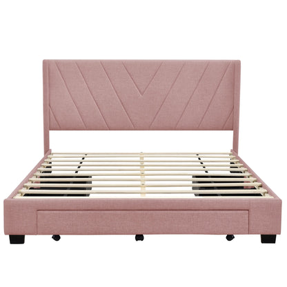 Sesslife Queen Bed Frame with Storage, New Upgraded Linen Upholstered Platform Bed with 3 Drawers, Queen Size Storage Bed with Headboard and Wooden Slats, No Box Spring Needed, Holds 500lbs, Beige