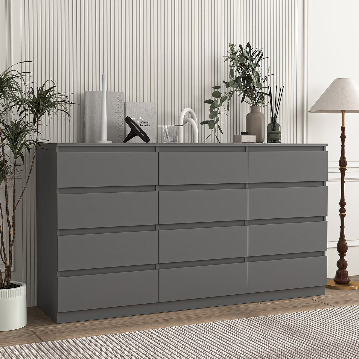 Resenkos Modern Mid Century 6 Drawer Wide Dressers Chests for Bedroom, Chest of Drawer Organizer Grey