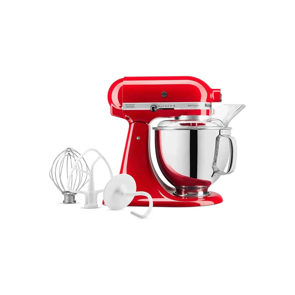 KitchenAid Artisan Series Tilt Head 5 qt Stand Mixer, Passion Red with Flat Beater, Dough Hook, Whip