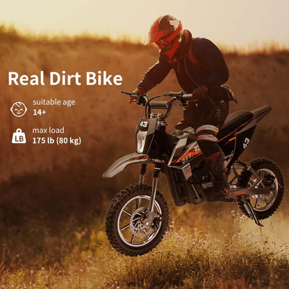Electric Dirt Bike for Kids,36V Ride on Motorcycle,Up to 15.5MPH,350W Brushless Motor,LED Headlight,Leather Seat,Front and Back Brakes,Electric Motorcycle for Kids Age 8-16,Max Load 175lbs