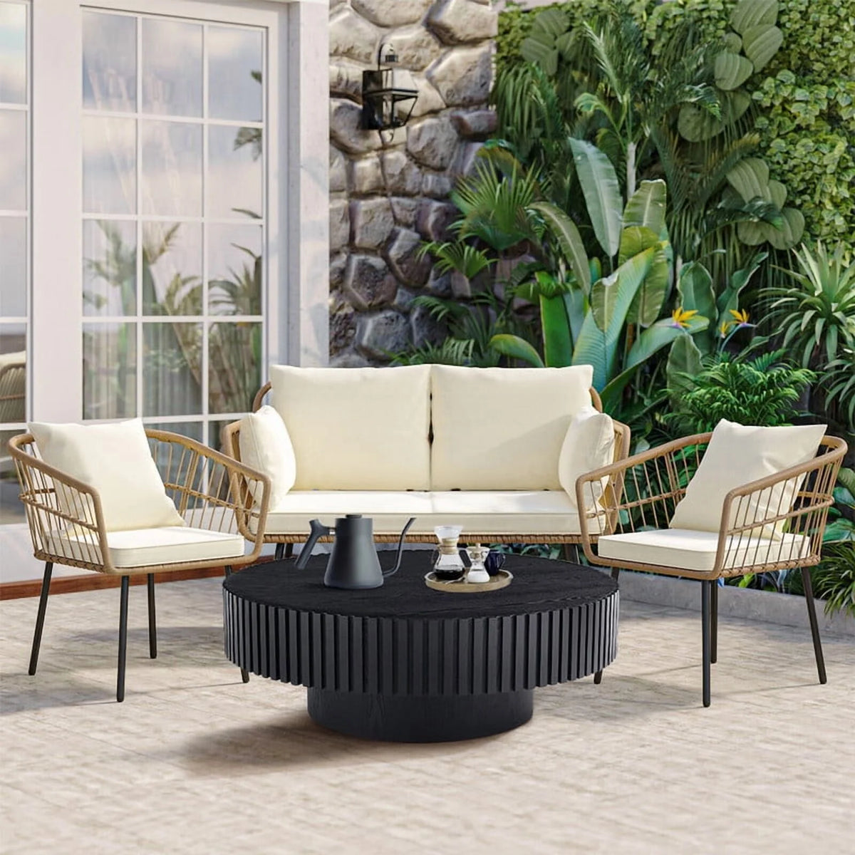 FFH 43.7 inch Oval Coffee Table for Living Room,Handcraft Rustic Corner Coffee Table Nature Wood Relief Sturdy Pedestal for Apartmen,Side Table Centre Table,Nature Wood