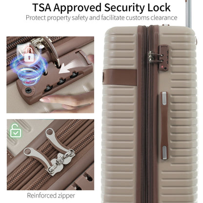 Luggage Sets,4-Piece Lightweight Suitcase Set with 4 Packing Cubes and TSA Lock, Hardshell Suitcases with Spinner Wheels, (16/20/24/28 ),Brown