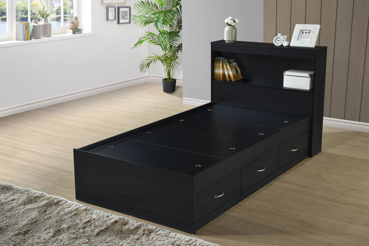 Hodedah Twin-Size Captain Bed with 3-Drawers and Headboard in White