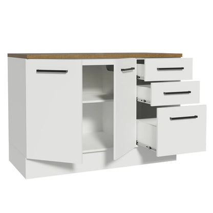 Madesa Hazel Kitchen Storage Buffet Base Cabinet with Adjustable Feet 47 Inch Engineered Wood Slab Doors Painted Finish Floor Mount Removable Plinth - White