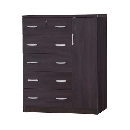Better Home Products JCF Sofie 5 Drawer Wooden Tall Chest Wardrobe in Mahogany