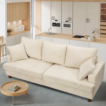 87" Corduroy Sofa,3 Seater Sofa with Extra Deep Seats,Neche Comfy Upholstered Couch for Living Room,2 Pillows,Green