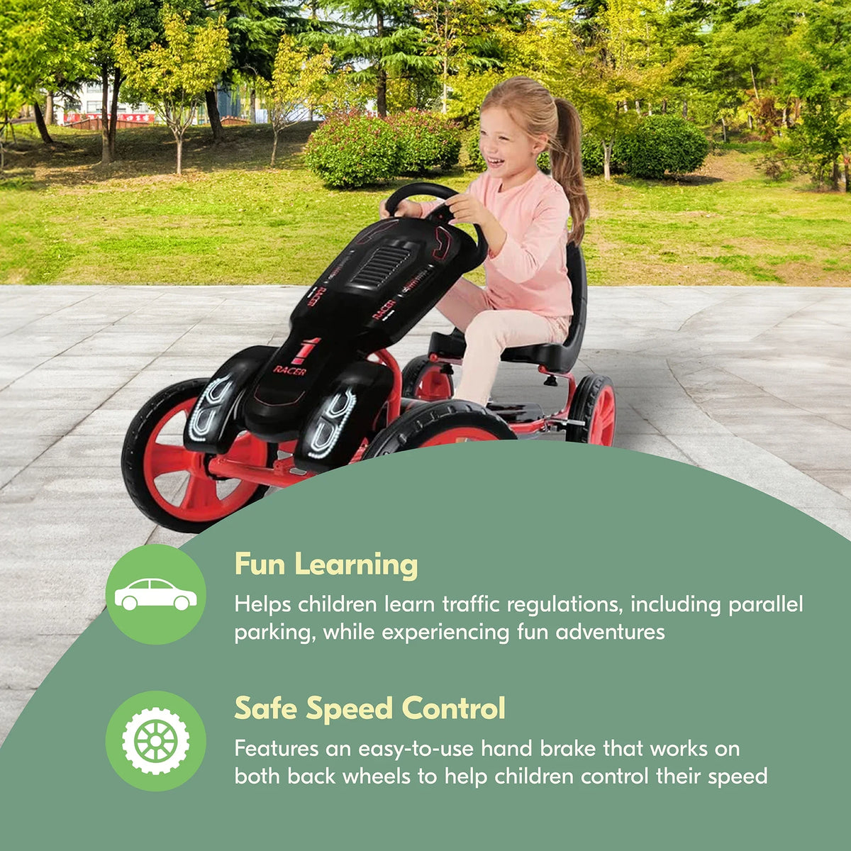 Hauck Speedster Pedal Go Kart w/ Adjustable Bucket Seat for Kids Ages 4 to 8, Fire Rescue