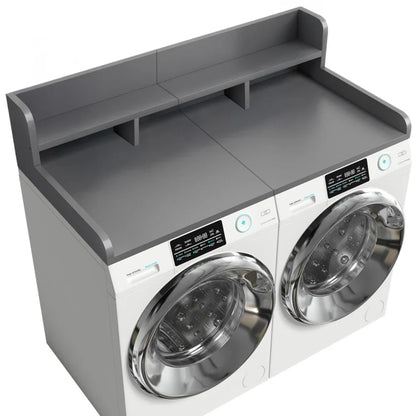 Wood 2-Tier Washer Dryer Countertop with Edge Rails, 54" W x 27.5" D Washer and Dryer Topper for Laundry Room Organization and Storage, Walnut