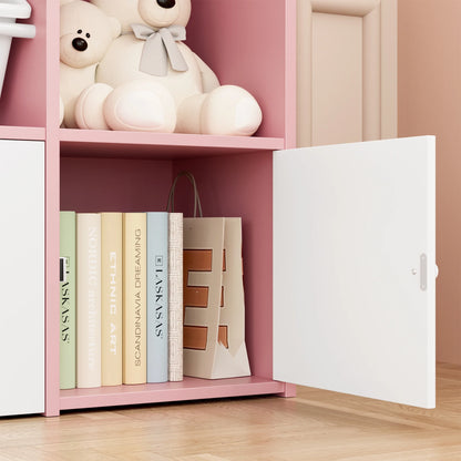 Hiphuta Kids Bookcase Toy Storage Organizer, Wooden Toy Organizer of 4 Bins& 2 Removable Drawers for Home Bedroom, Kids Bookshelf Toy Box with Book Rack, White